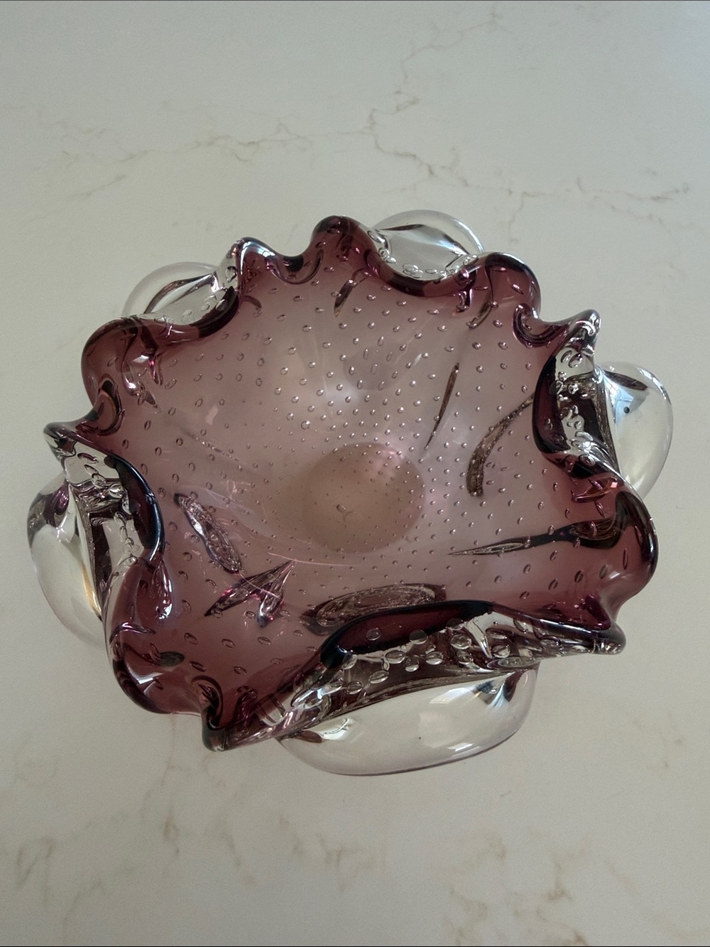 Vintage Murano art, amethyst & clear glass, cigar or candy dish